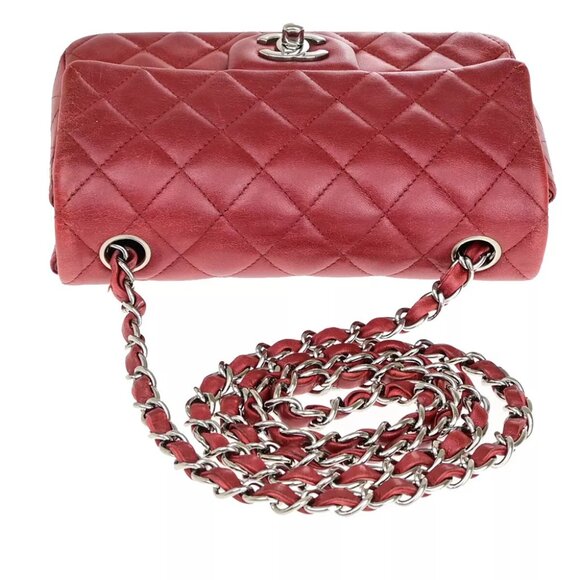 CHANEL CC Mini Matelasse Chain Shoulder Bag Leather Red SHW Italy - Picture 3 of 7